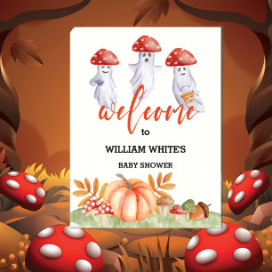 Ghost Mushroom Halloween Baby Shower Welcome Sign 