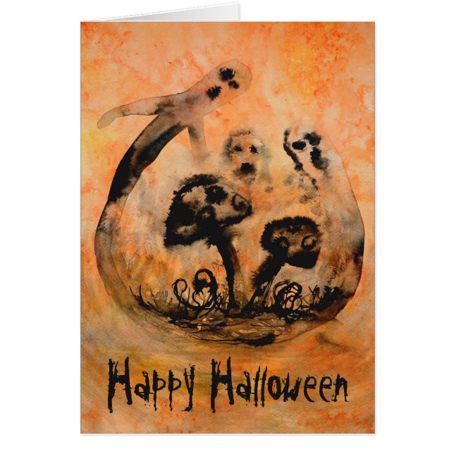 Ghost Mushrooms Halloween Card (Front)
