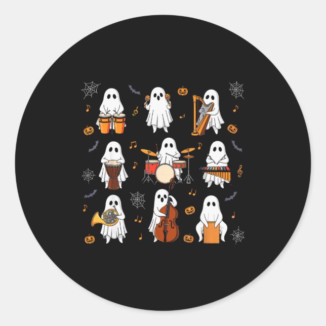 Ghost Music Teacher Funny Halloween Musician Costu Classic Round Sticker (Front)