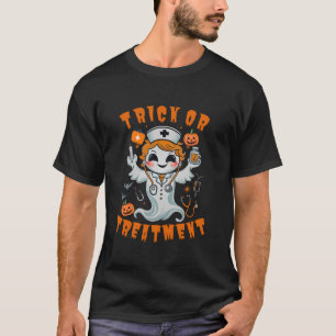 Ghost Nurse Doctor Funny Halloween Trick Or Treat  T-Shirt