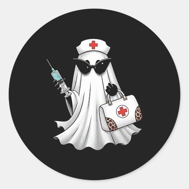 Ghost Nurse Halloween Classic Round Sticker (Front)