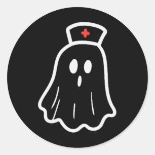 Ghost Nurse Halloween Costume Retro Fall Scrub Top Classic Round Sticker