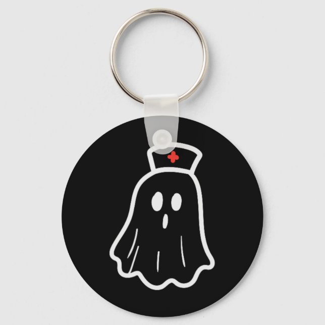Ghost Nurse Halloween Costume Retro Fall Scrub Top Keychain (Front)