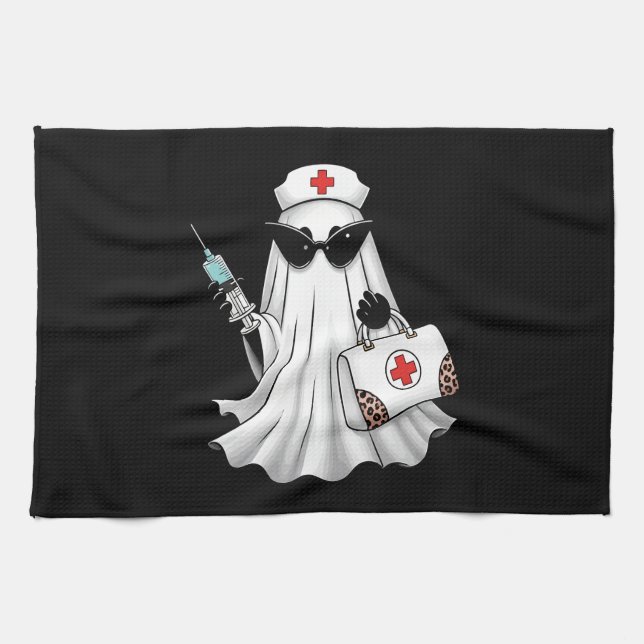 Ghost Nurse Halloween Kitchen Towel (Horizontal)