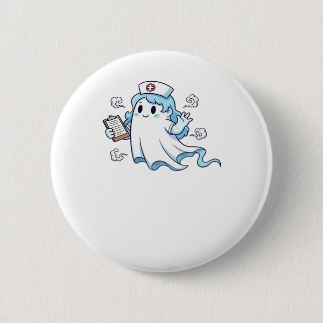 Ghost Nurse  Spookily Caring and Whimsically Haunt 2 Inch Round Button (Front)
