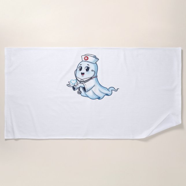 Ghost Nurse  Spookily Caring and Whimsically Haunt Beach Towel (Front)