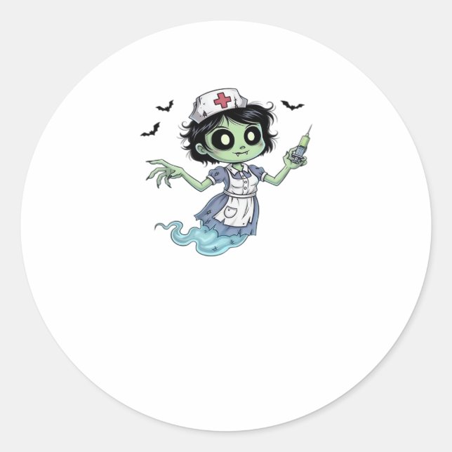 Ghost Nurse  Spookily Caring and Whimsically Haunt Classic Round Sticker (Front)