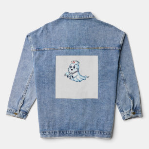 Ghost Nurse Spookily Caring and Whimsically Haunt Denim Jacket