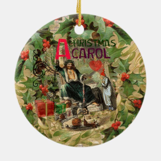 Ghost of Christmas Present Illustration Scrooge Ceramic Ornament (Back)