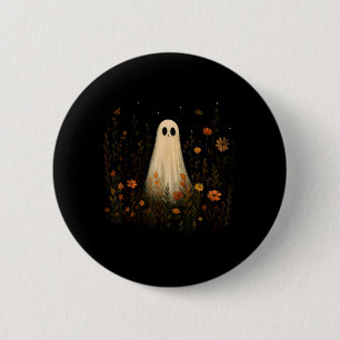 Ghost On A Flower Meadow Halloween Fall Design 2 Inch Round Button