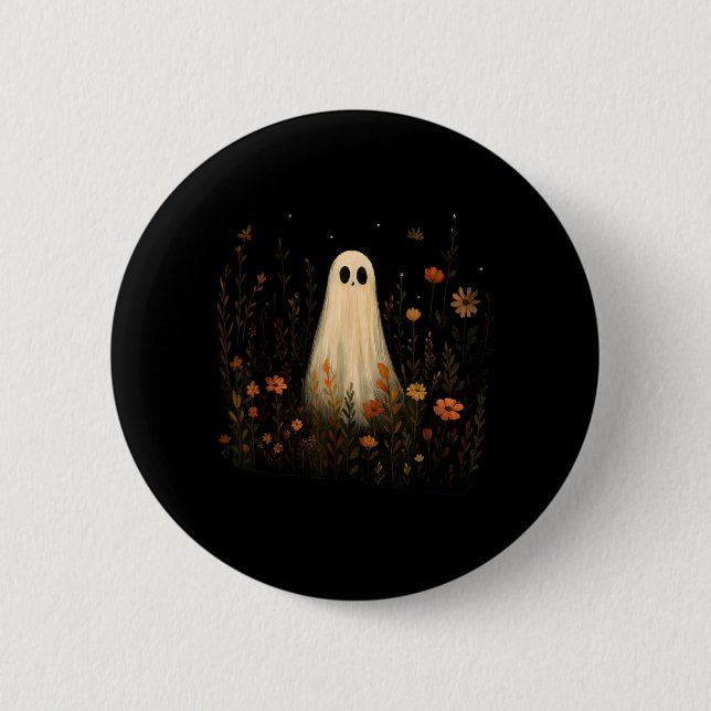 Ghost On A Flower Meadow Halloween Fall Design 2 Inch Round Button (Front)