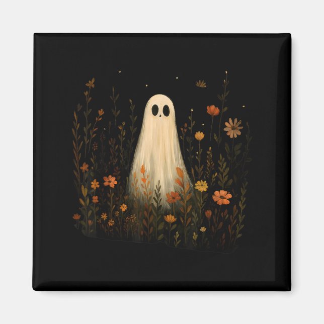 Ghost On A Flower Meadow Halloween Fall Design Magnet (Front)