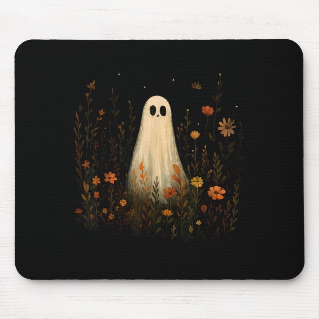 Ghost On A Flower Meadow Halloween Fall Design Mouse Pad (Front)