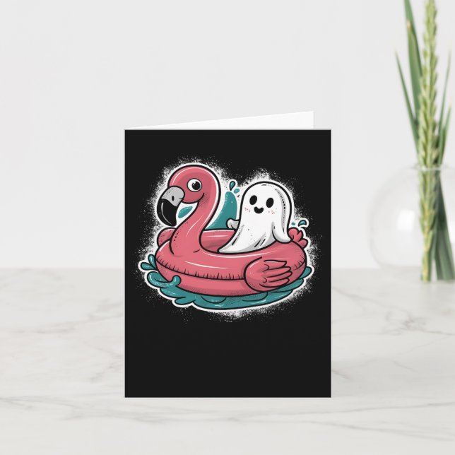Ghost On A Pool Funny Spooky Summer Summerween Hal Card (Front)