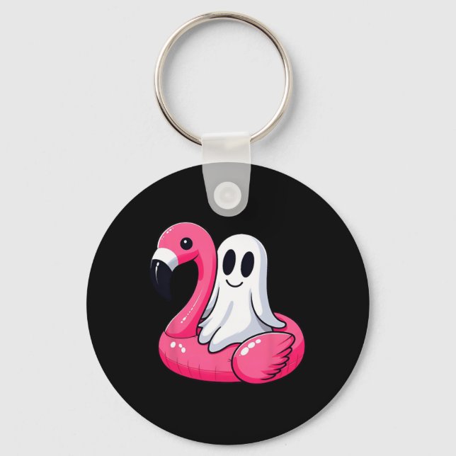 Ghost On A Pool Funny Spooky Summer Summerween Hal Keychain (Front)