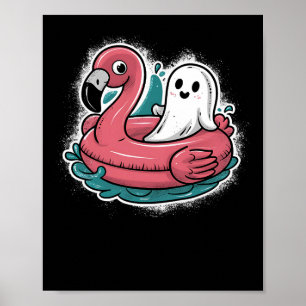 Ghost On A Pool Funny Spooky Summer Summerween Hal Poster