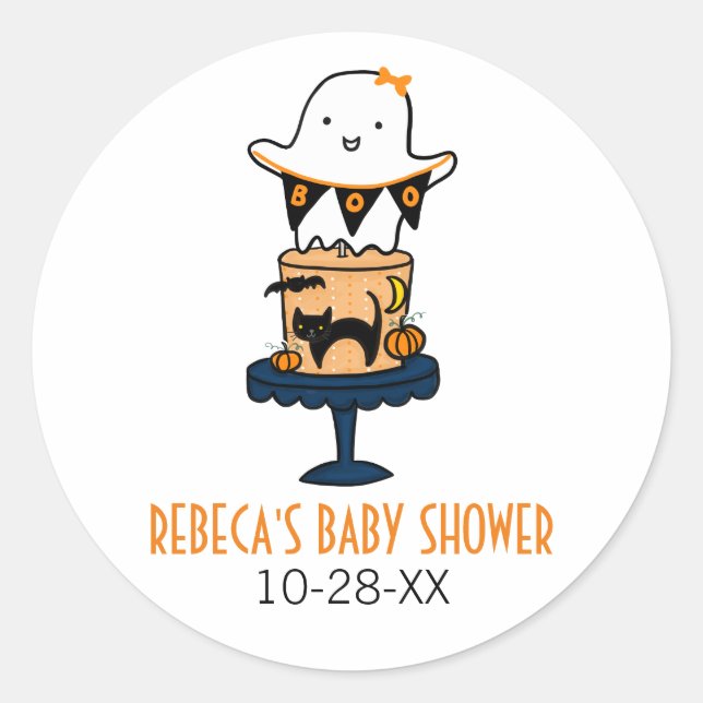 Ghost on Halloween Cake Classic Round Sticker (Front)