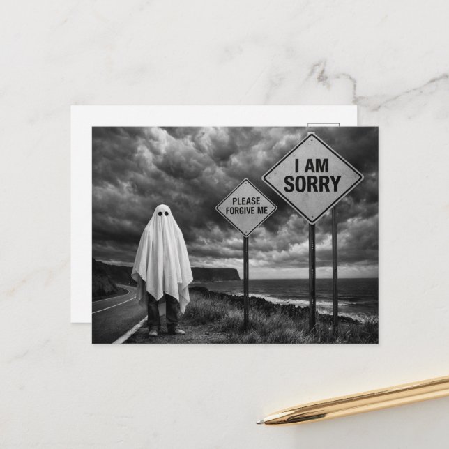 Ghost on Side of Road Forgive Me Postcard (Front/Back In Situ)