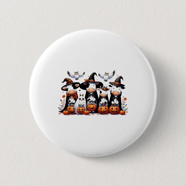 Ghost Owls Cows Halloween Animals Cow Lover Spooky 2 Inch Round Button (Front)