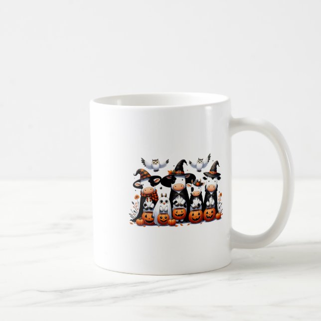 Ghost Owls Cows Halloween Animals Cow Lover Spooky Coffee Mug (Right)