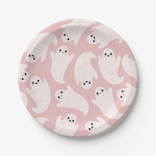 Ghost paper plates in pink background