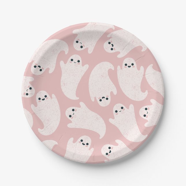 Ghost paper plates in pink background (Front)