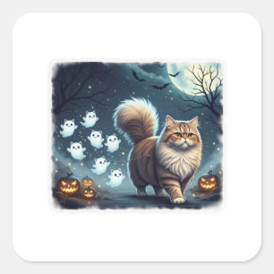 Ghost Parade Persian – Halloween Persian Cat Square Sticker