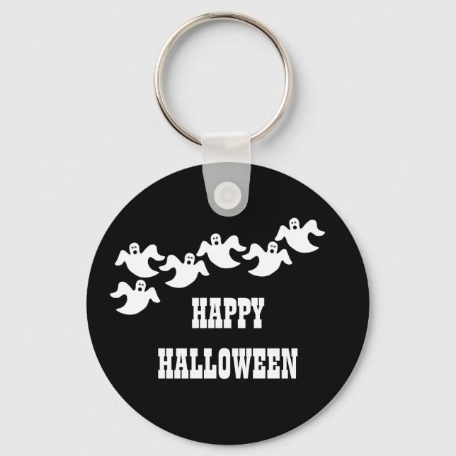 Ghost Party Halloween Keychain, Black Keychain (Front)