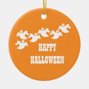Ghost Party Halloween Ornament, Orange Ceramic Ornament