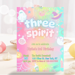 Ghost Pastel Neon Glow 3rd Birthday Halloween Invitation