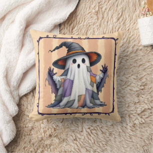 Ghost Patchwork Quilt with Witches Hat Throw Pillow