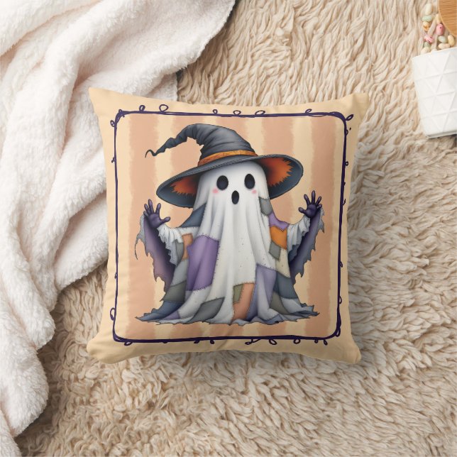 Ghost Patchwork Quilt with Witches Hat Throw Pillow (Blanket)