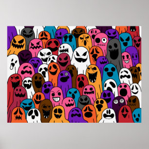 Ghost pattern Halloween spooky scarf isolated repe Poster