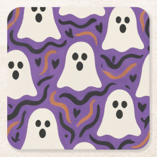 Ghost Pattern Halloween  Square Paper Coaster