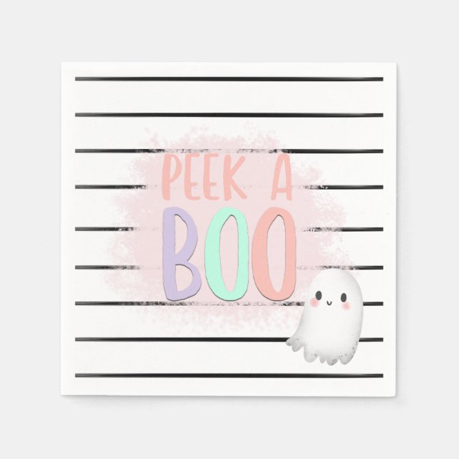 Ghost Peek A Boo Pastel Pink Halloween Birthday  Napkin (Front)