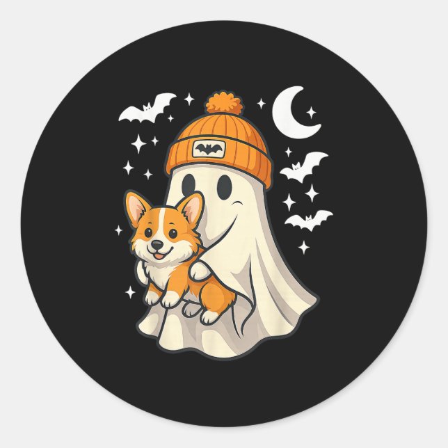Ghost Pembroke Welsh Corgi Dog Lover Halloween Men Classic Round Sticker (Front)