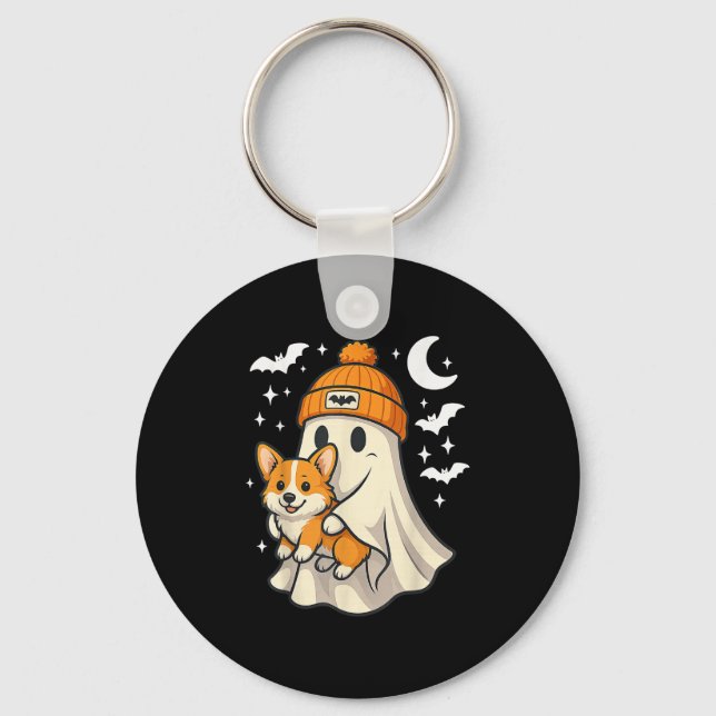 Ghost Pembroke Welsh Corgi Dog Lover Halloween Men Keychain (Front)