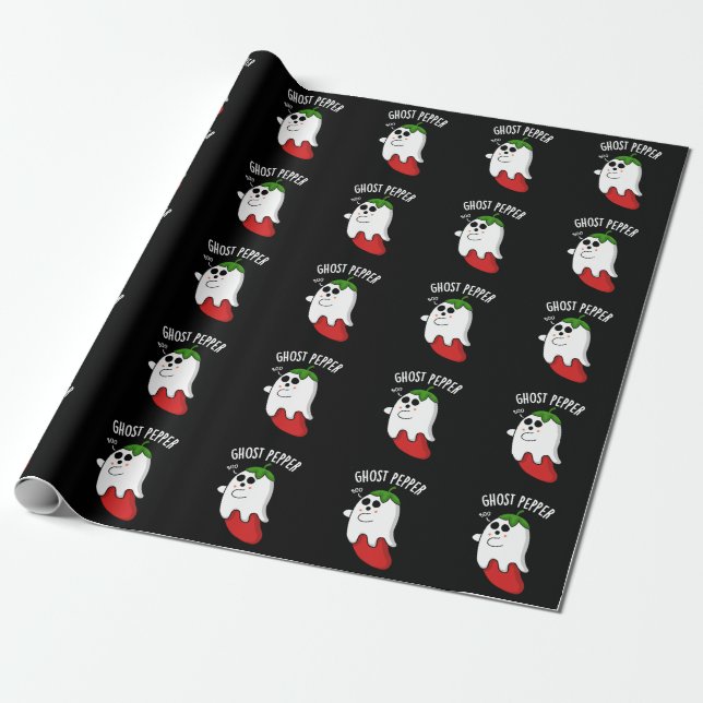 Ghost Pepper Funny Chili Pun Dark BG Wrapping Paper (Unrolled)