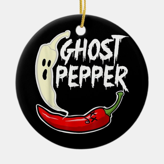 Ghost Pepper Funny Spicy Hot Halloween Ghost Peppe Ceramic Ornament (Front)