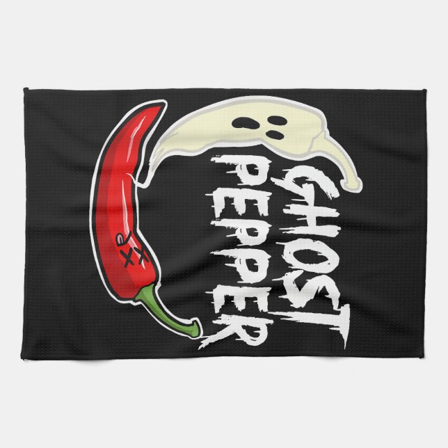Ghost Pepper Funny Spicy Hot Halloween Ghost Peppe Kitchen Towel (Horizontal)
