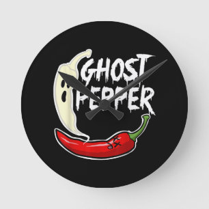 Ghost Pepper Funny Spicy Hot Halloween Ghost Peppe Round Clock