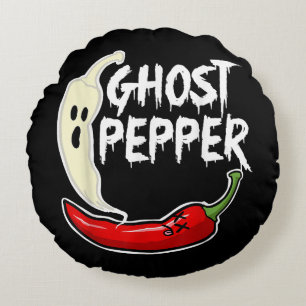 Ghost Pepper Funny Spicy Hot Halloween Ghost Peppe Round Pillow