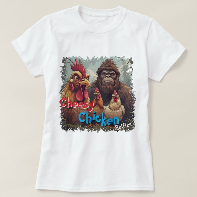 "Ghost Photobomb" Bigfoot & Cheesy Chickens Tee (Design Front)