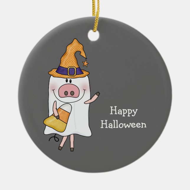 Ghost Pig (customizable) Ceramic Ornament (Front)
