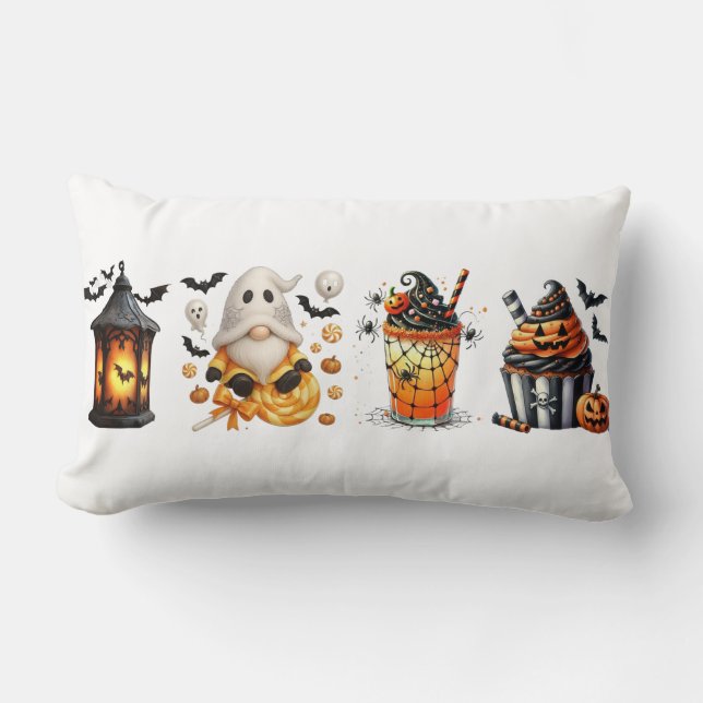 Ghost Pillow: Halloween Fall Decor Lumbar Pillow (Front)