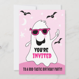 Ghost Pink Girl Halloween Birthday Invitation