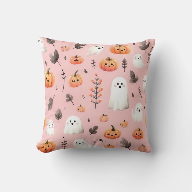 Ghost pink Helloween  Wrapping Paper Sheets Throw Pillow (Front)