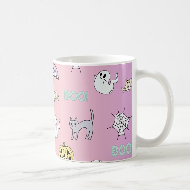 Ghost Pink Pattern Halloween Coffee Mug (Right)