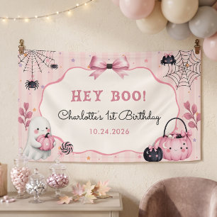 Ghost Pink Pumpkin Girl Birthday Banner