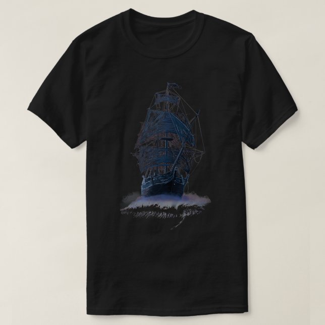 Ghost Pirate Ship at Night T-Shirt (Design Front)